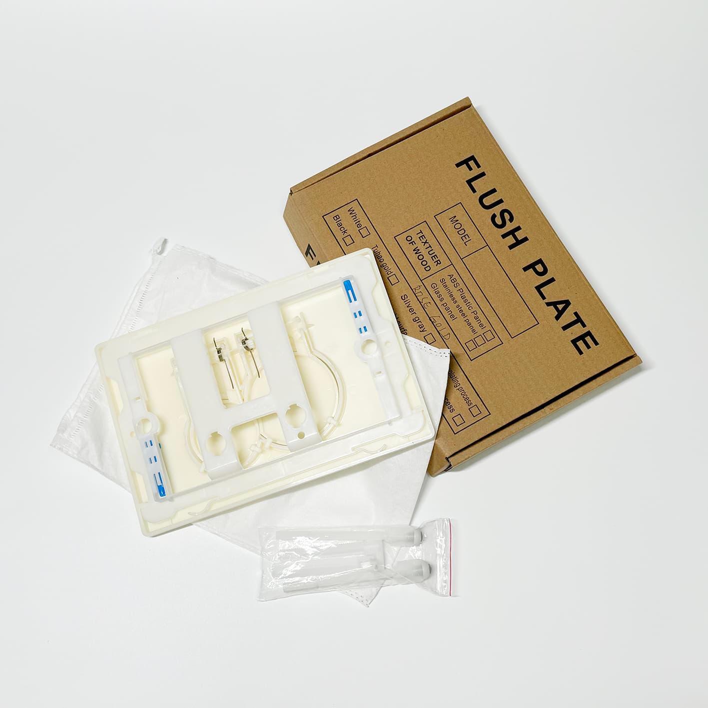 Accessories included in the toilet cistern panel packaging